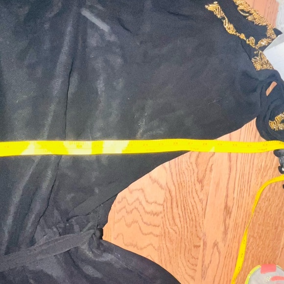 Black Silk Chiffon Jumpsuit with Gold Beaded Batwing Sleeves | Esé Azénabor - Picture 7 of 9